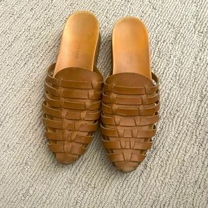 Woven leather mules